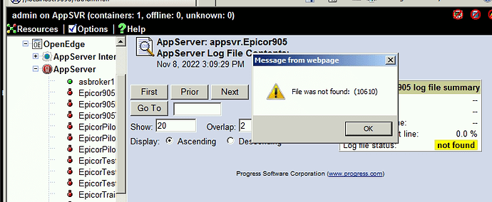 no logs found for E9 App SVR