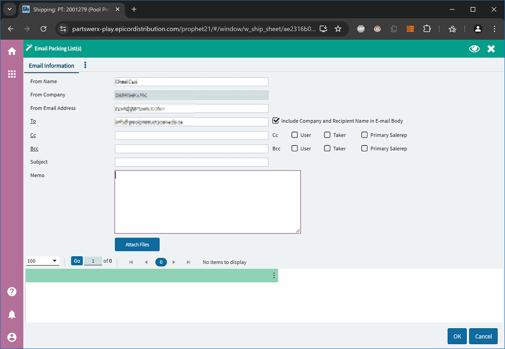 Transaction API Unexpected response window Email Packing List