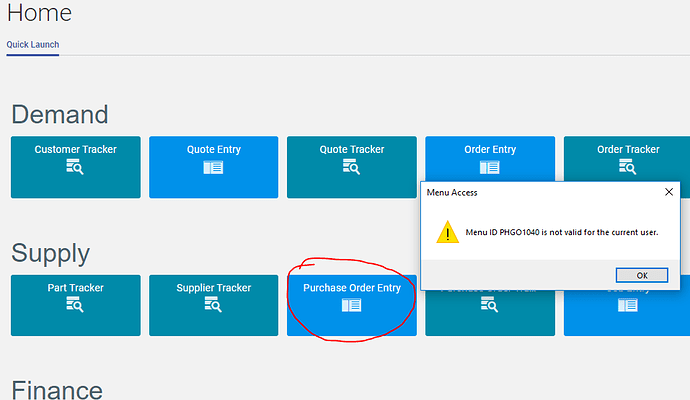 PO entry button error