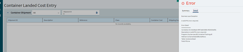 Error on container landed cost entry - Kinetic ERP - Epicor User Help Forum