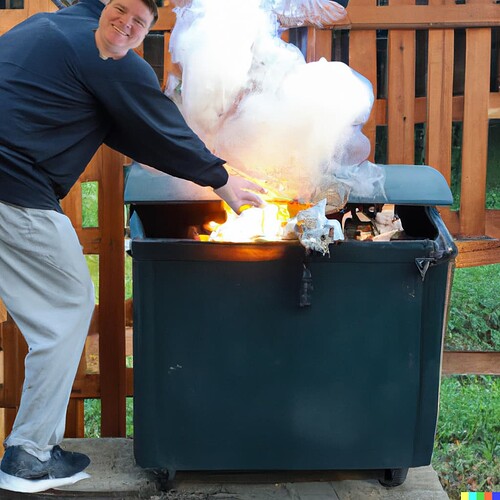 DALL·E 2023-01-20 15.33.52 - a picture of a person starting a dumpster fire