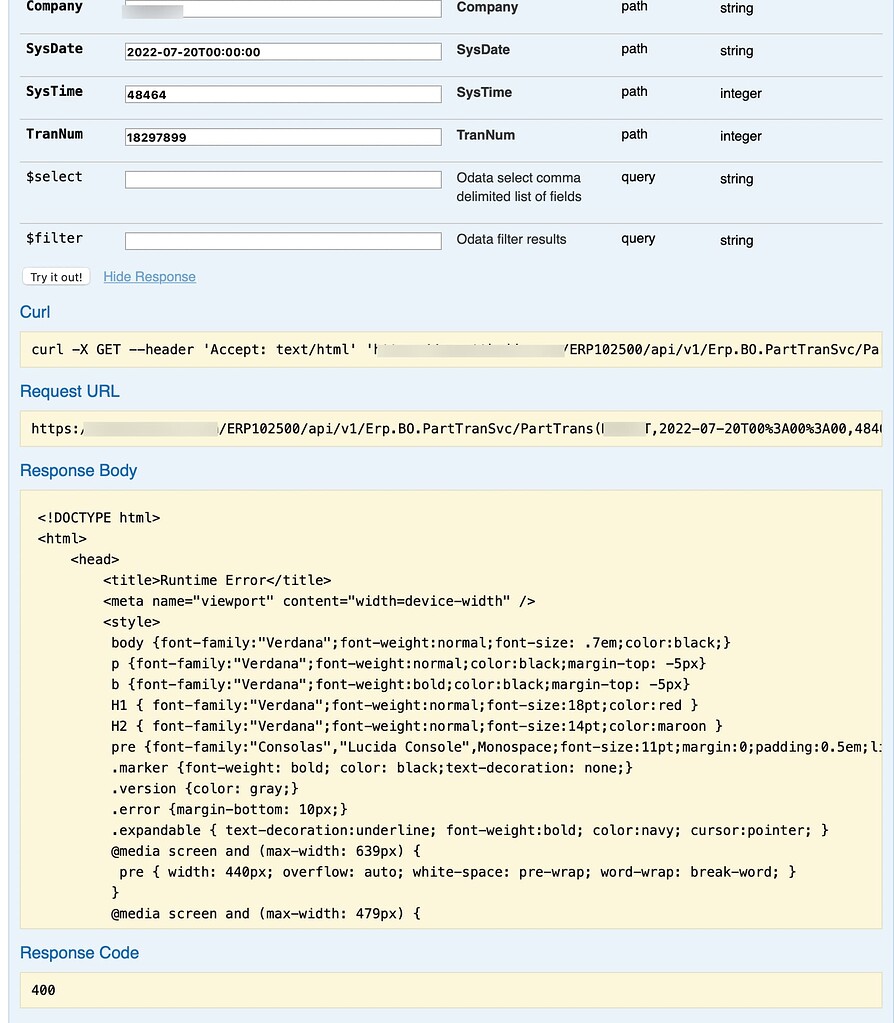 REST API PartTrans method Gea Not Working - Epicor ERP 10 - Epicor User ...