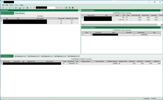 screenshot of the bom dashboard