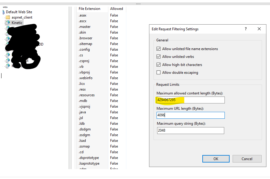 Http error 400 the size of the request headers is too long kinetic