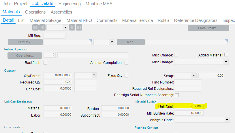 Material Burden Rate Settings - Epicor ERP 10 - Epicor User Help Forum