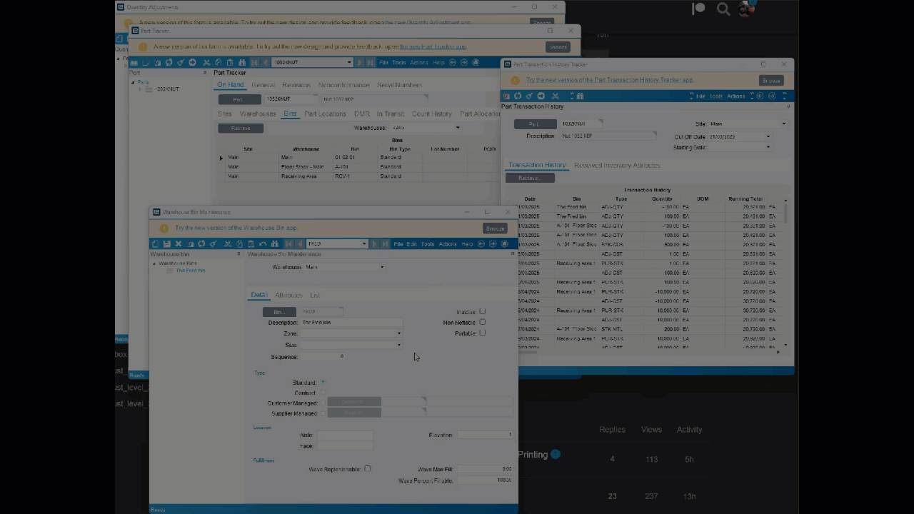 Bin Deletion with Transaction data
