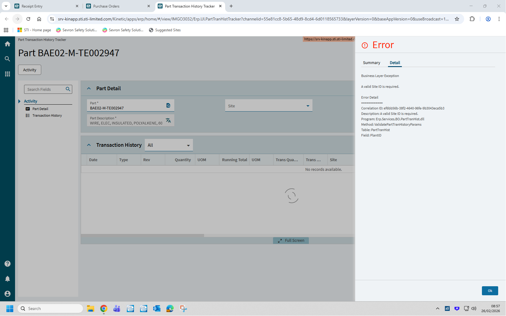Ptht Part Transaction History Tracker (PTHT) Site missing - Kinetic ERP ...
