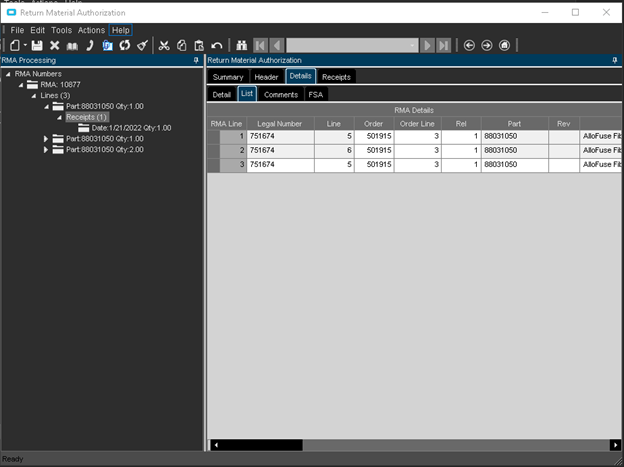 RMA Details List